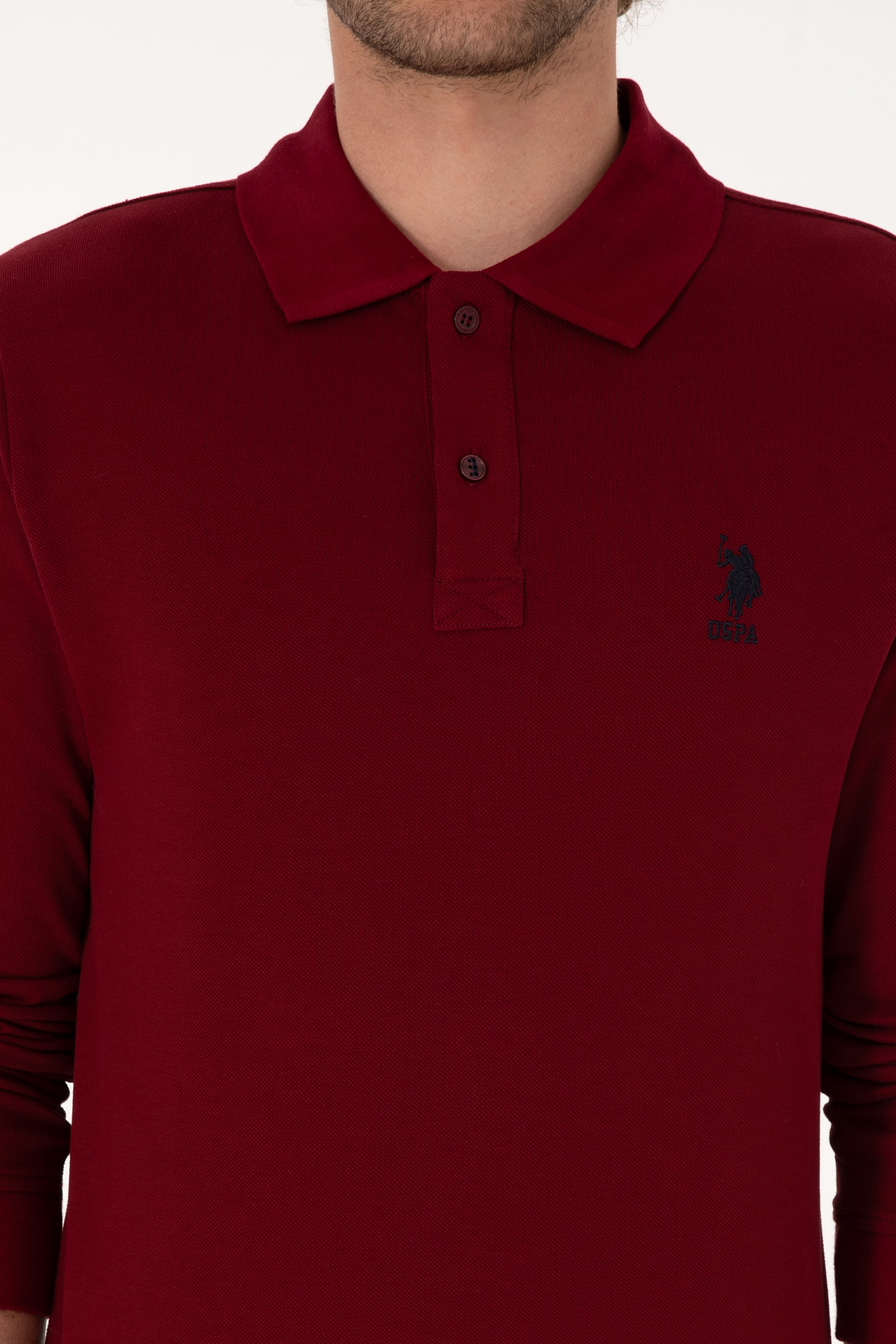 Erkek Regular Fit Polo Yaka Bordo Basic Sweatshirt - Image 6