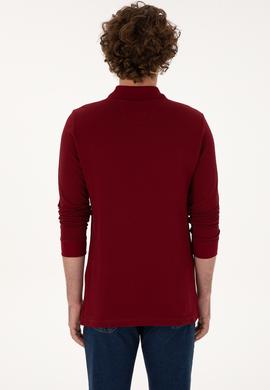 Erkek Regular Fit Polo Yaka Bordo Basic Sweatshirt - 50307757057