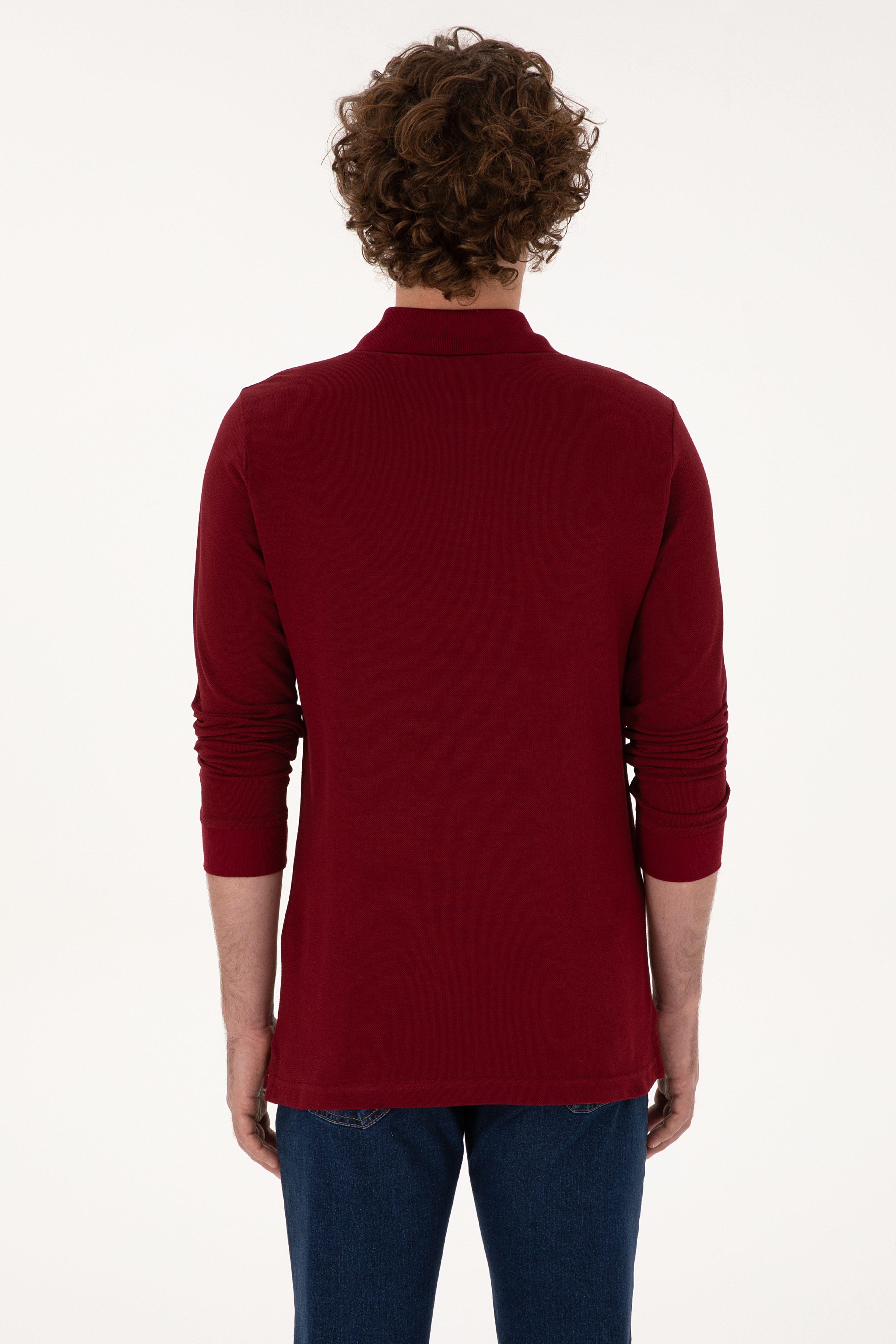 Erkek Regular Fit Polo Yaka Bordo Basic Sweatshirt