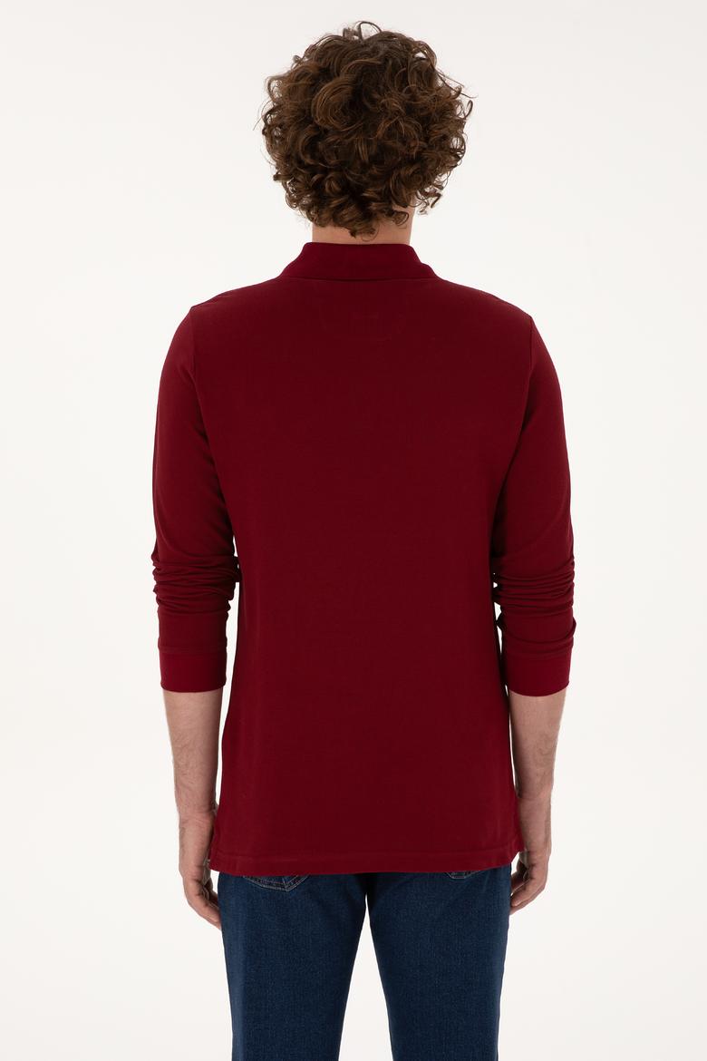 Erkek Regular Fit Polo Yaka Bordo Basic Sweatshirt - 50307757057