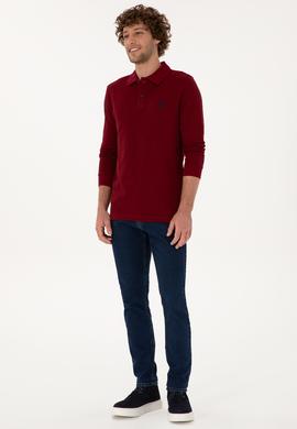 Erkek Regular Fit Polo Yaka Bordo Basic Sweatshirt - 50307757057
