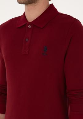 Erkek Regular Fit Polo Yaka Bordo Basic Sweatshirt - 50307757057