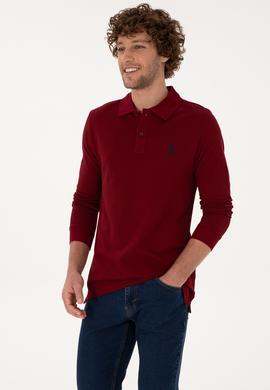Erkek Regular Fit Polo Yaka Bordo Basic Sweatshirt - 50307757057