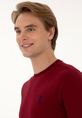 Erkek Slim Fit Bisiklet Yaka Bordo Basic Sweatshirt - 50307762047