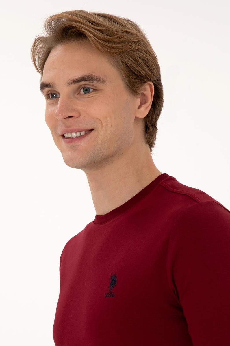 Erkek Slim Fit Bisiklet Yaka Bordo Basic Sweatshirt