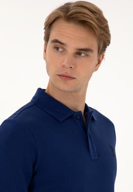 Erkek Regular Fit Polo Yaka İndigo Basic Sweatshirt - 50307757187