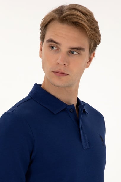 Erkek Regular Fit Polo Yaka İndigo Basic Sweatshirt