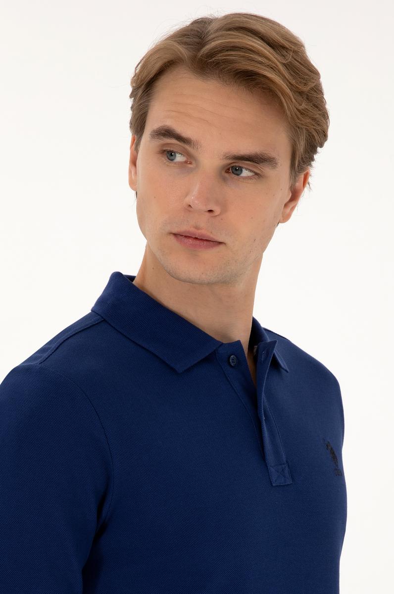 Erkek Regular Fit Polo Yaka İndigo Basic Sweatshirt