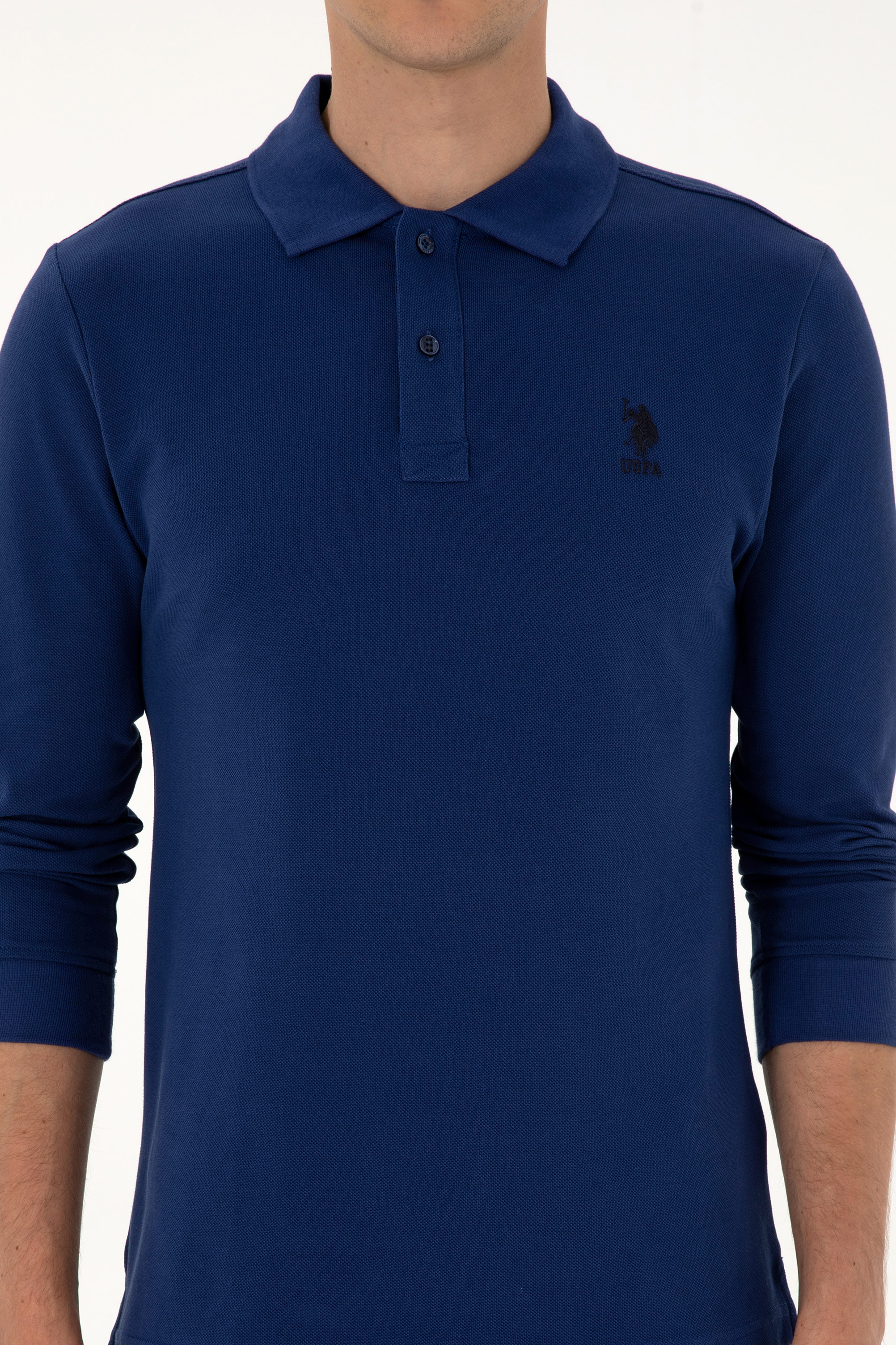 Erkek Regular Fit Polo Yaka İndigo Basic Sweatshirt - Image 6