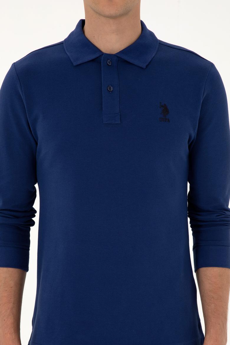 Erkek Regular Fit Polo Yaka İndigo Basic Sweatshirt - 50307757187
