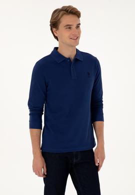Erkek Regular Fit Polo Yaka İndigo Basic Sweatshirt - 50307757187
