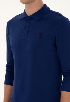 Erkek Regular Fit Polo Yaka İndigo Basic Sweatshirt - 50307757187