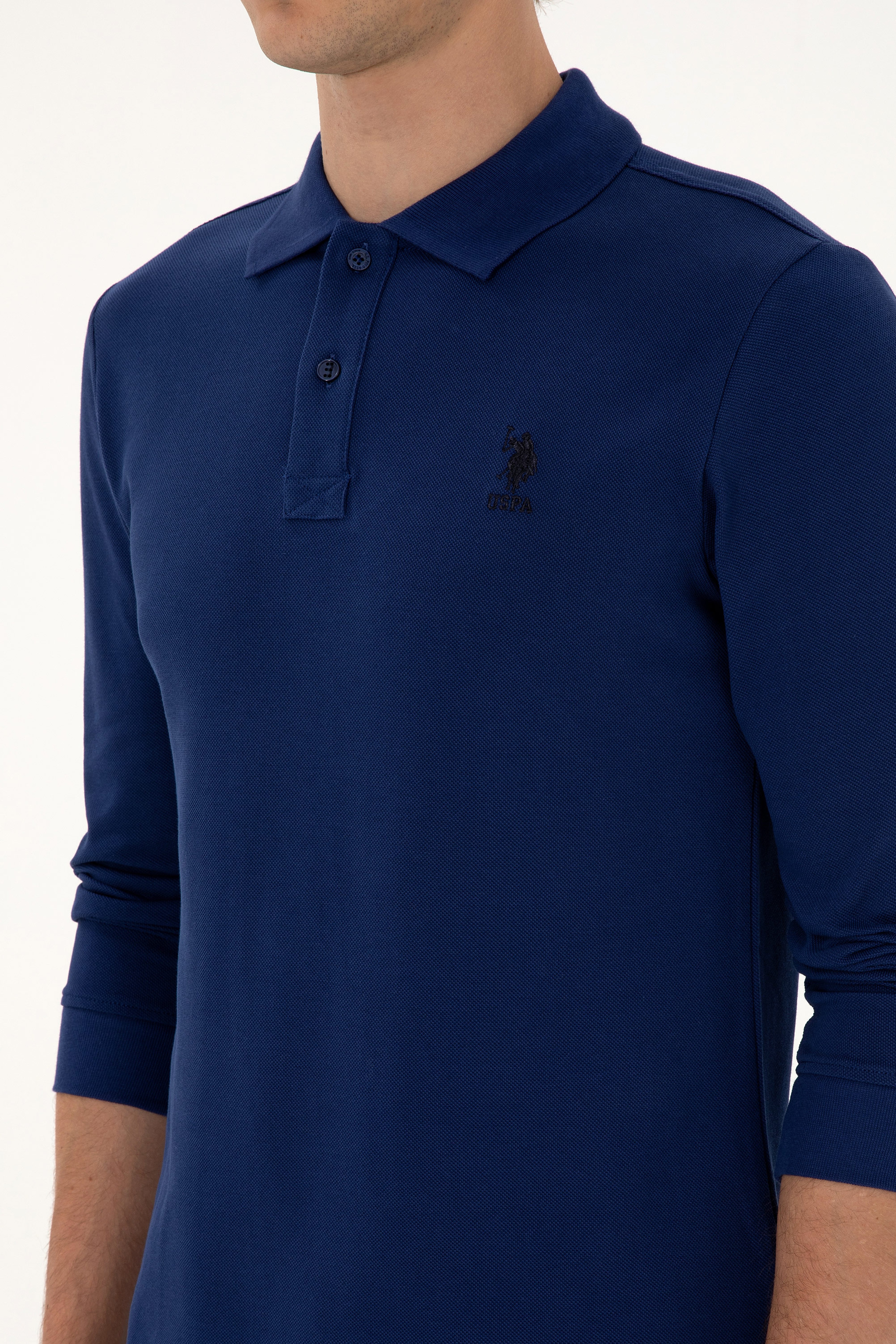 Erkek Regular Fit Polo Yaka İndigo Basic Sweatshirt