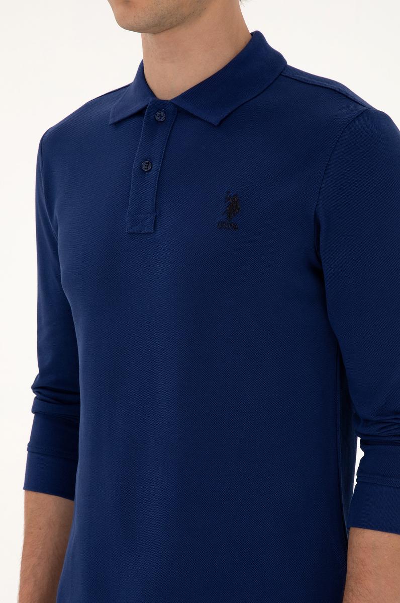 Erkek Regular Fit Polo Yaka İndigo Basic Sweatshirt