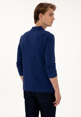 Erkek Regular Fit Polo Yaka İndigo Basic Sweatshirt - 50307757187