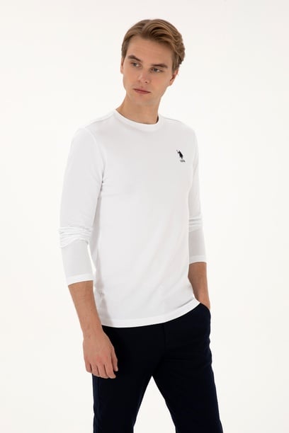 Erkek Slim Fit Bisiklet Yaka Beyaz Basic Sweatshirt