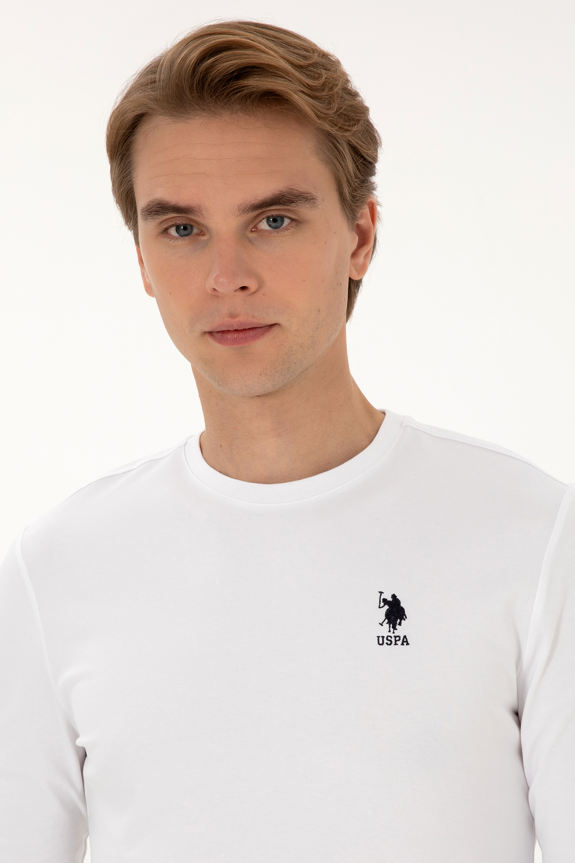 Erkek Slim Fit Bisiklet Yaka Beyaz Basic Sweatshirt