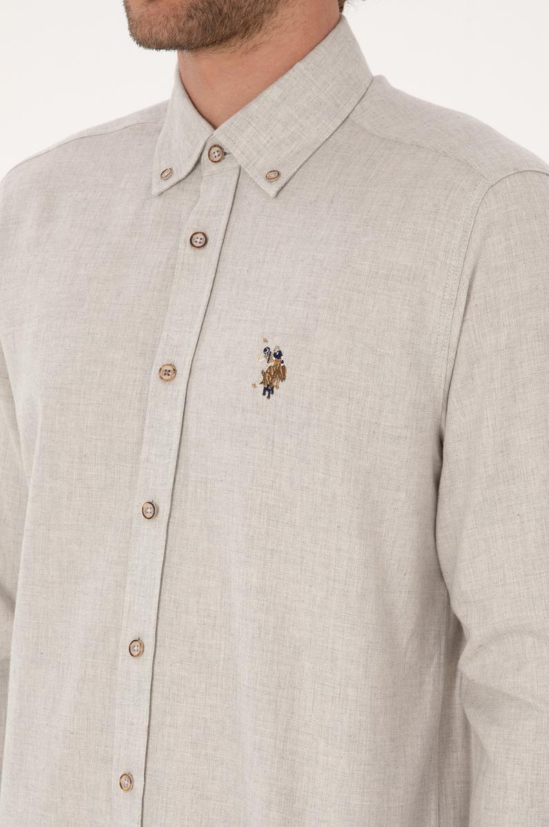 Erkek Ekru Uzun Kollu Basic Gömlek