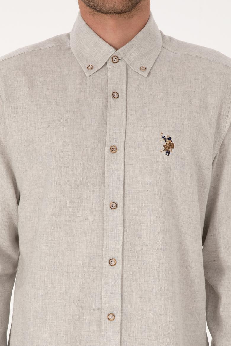 Erkek Ekru Uzun Kollu Basic Gömlek - 50315710026