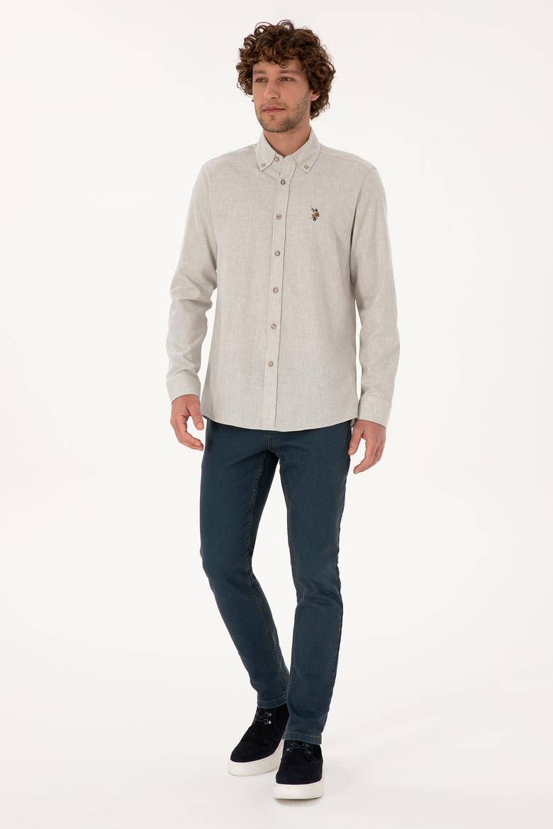 Erkek Ekru Uzun Kollu Basic Gömlek - 50315710026