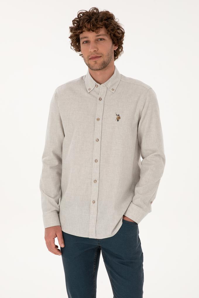 Erkek Ekru Uzun Kollu Basic Gömlek