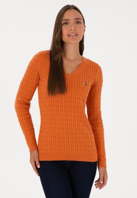 Kadın Bakır V Yaka Basic Kazak - 50307700086