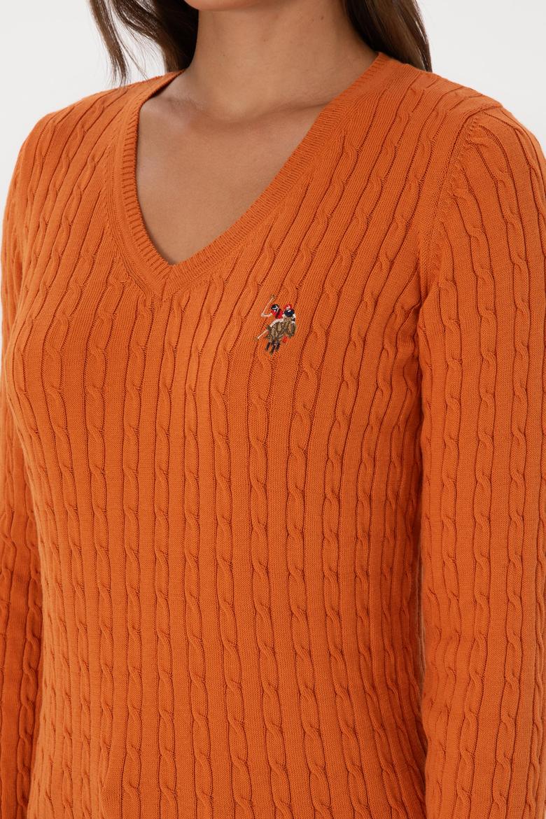 Kadın Bakır V Yaka Basic Kazak - 50307700086