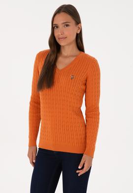 Kadın Bakır V Yaka Basic Kazak - 50307700086