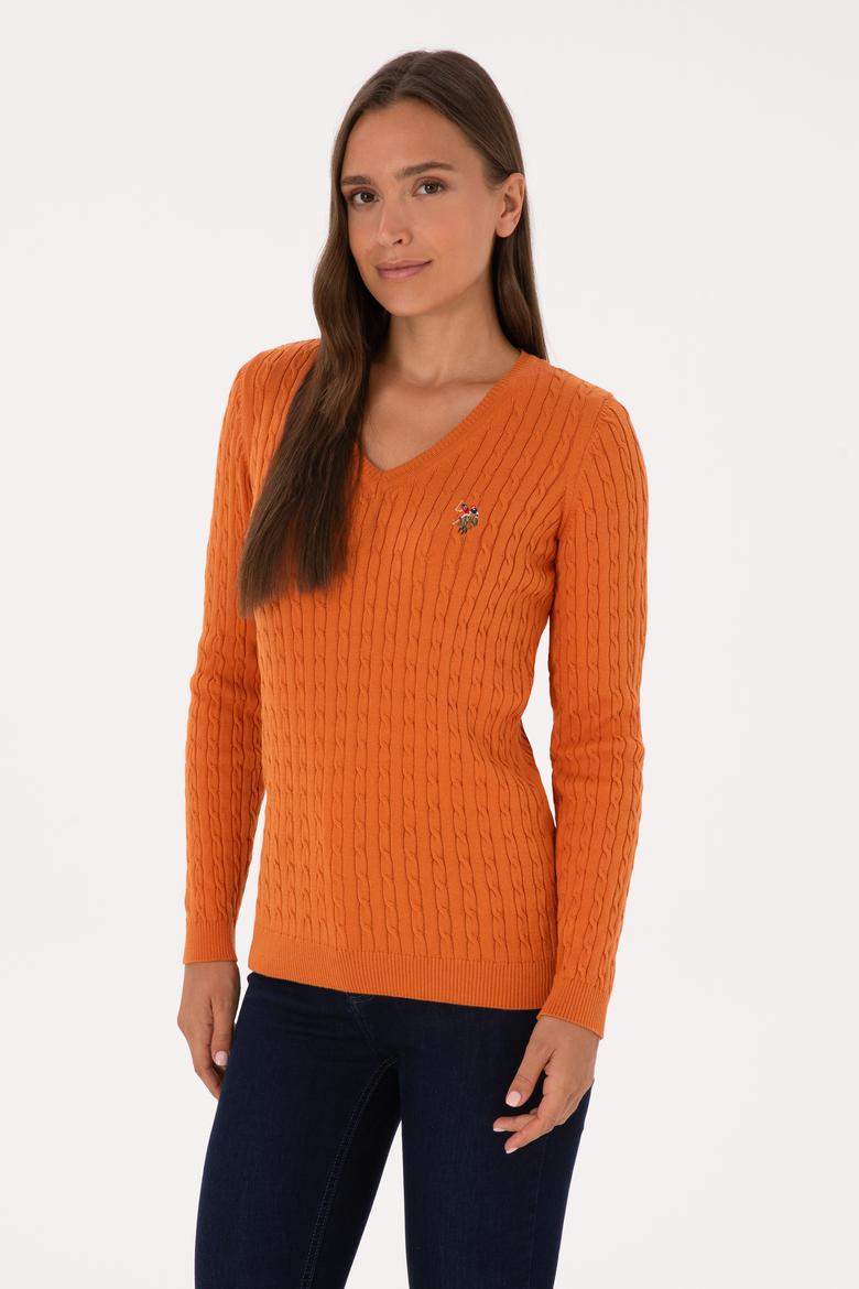 Kadın Bakır V Yaka Basic Kazak - 50307700086