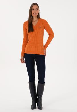 Kadın Bakır V Yaka Basic Kazak - 50307700086