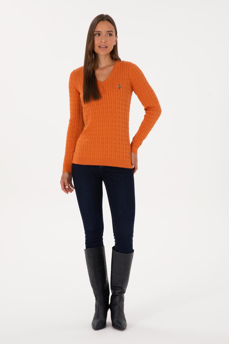 Kadın Bakır V Yaka Basic Kazak - 50307700086