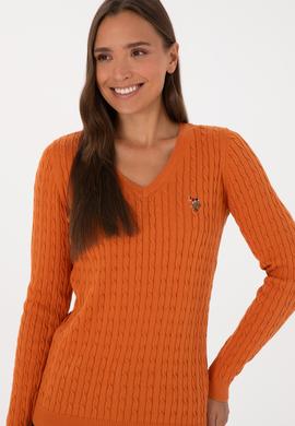 Kadın Bakır V Yaka Basic Kazak - 50307700086