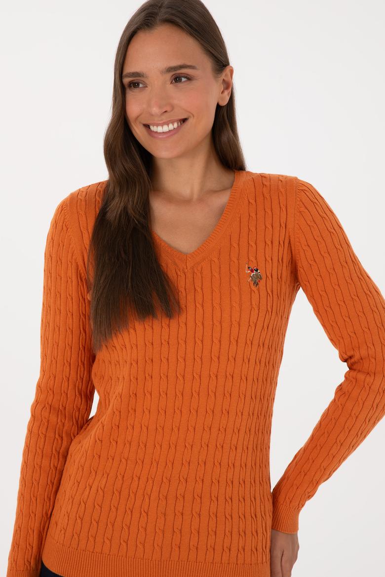 Kadın Bakır V Yaka Basic Kazak - 50307700086