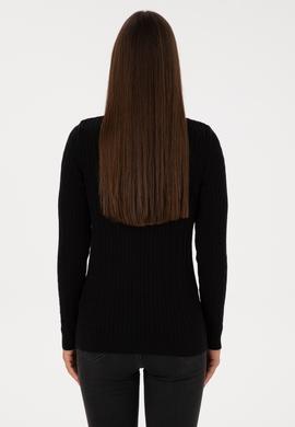 Kadın Siyah V Yaka Basic Kazak - 50307700055