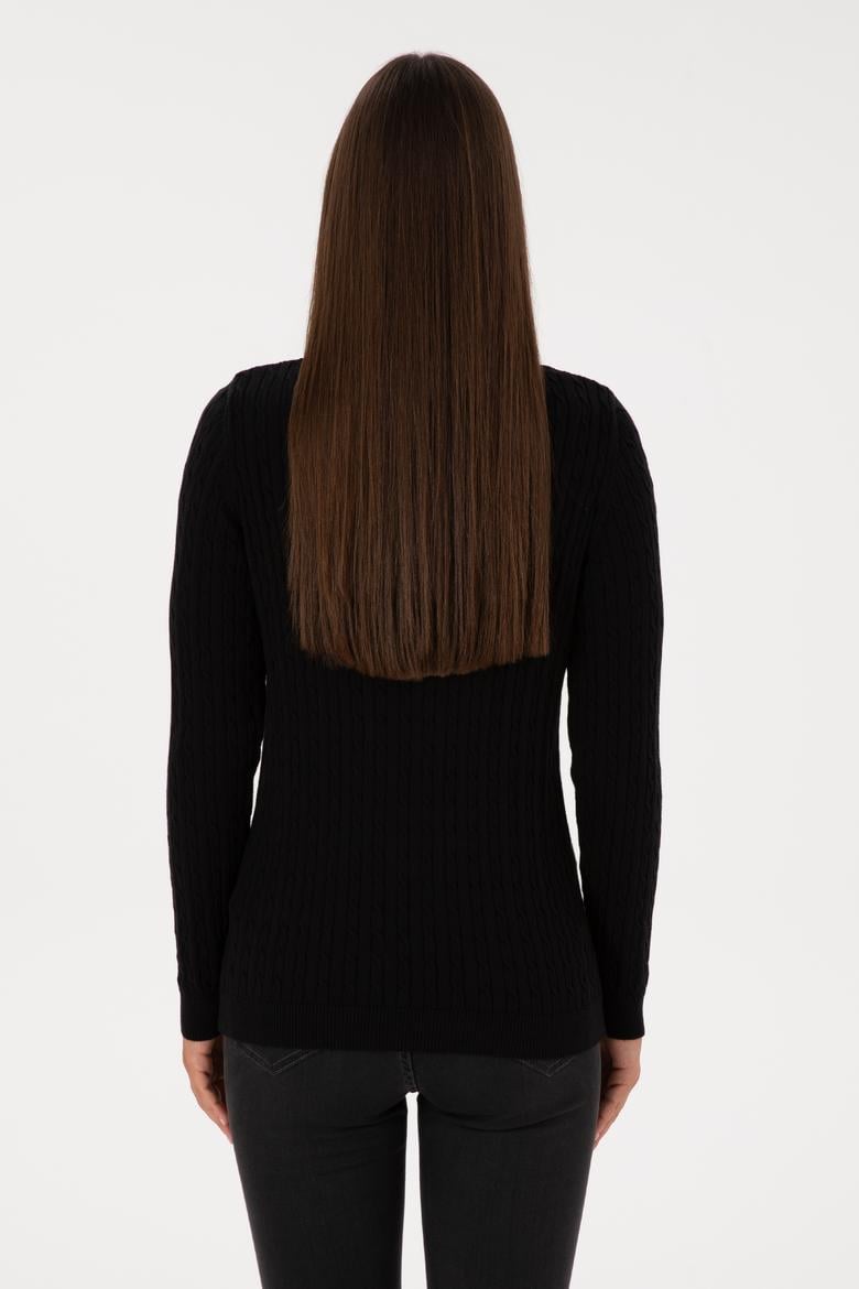 Kadın Siyah V Yaka Basic Kazak - 50307700055