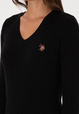 Kadın Siyah V Yaka Basic Kazak - 50307700055