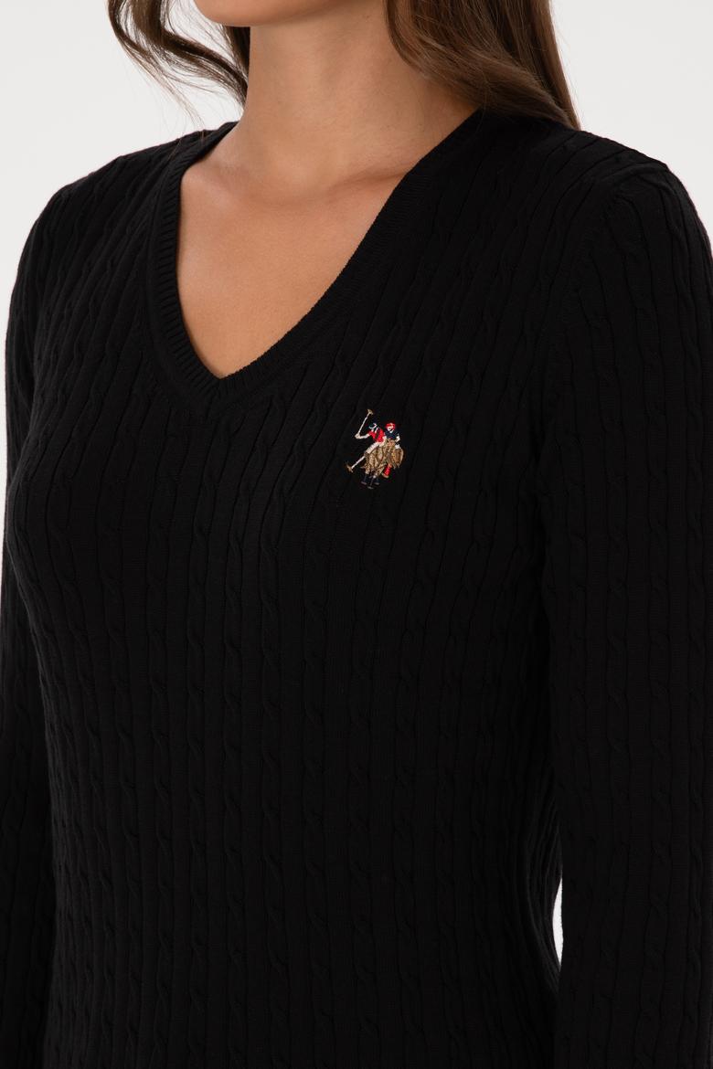 Kadın Siyah V Yaka Basic Kazak - 50307700055