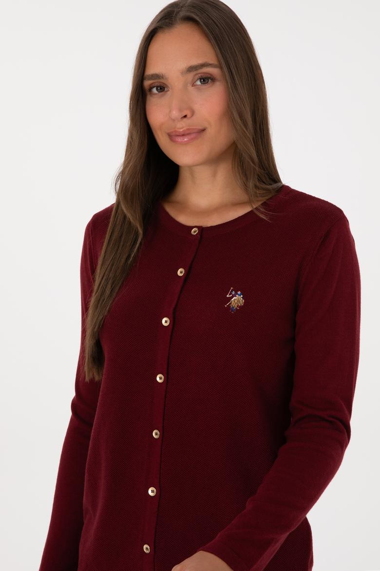 Kadın Bordo Basic Triko Hırka - 50307737069