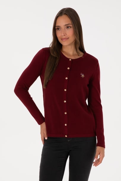 Kadın Bordo Basic Triko Hırka