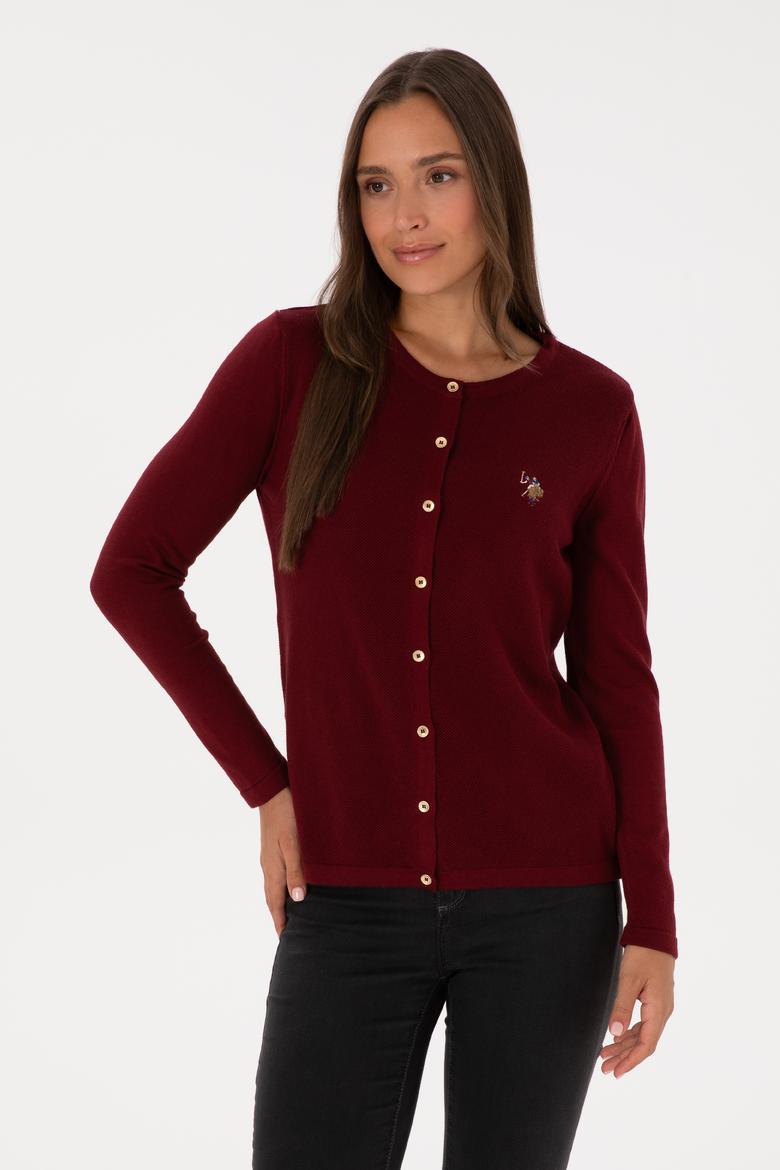 Kadın Bordo Basic Triko Hırka - 50307737069