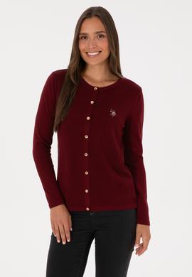 Kadın Bordo Basic Triko Hırka - 50307737069