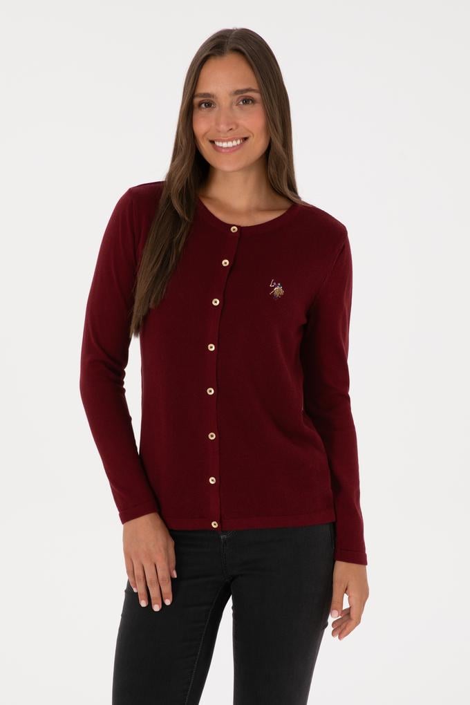 Kadın Bordo Basic Triko Hırka