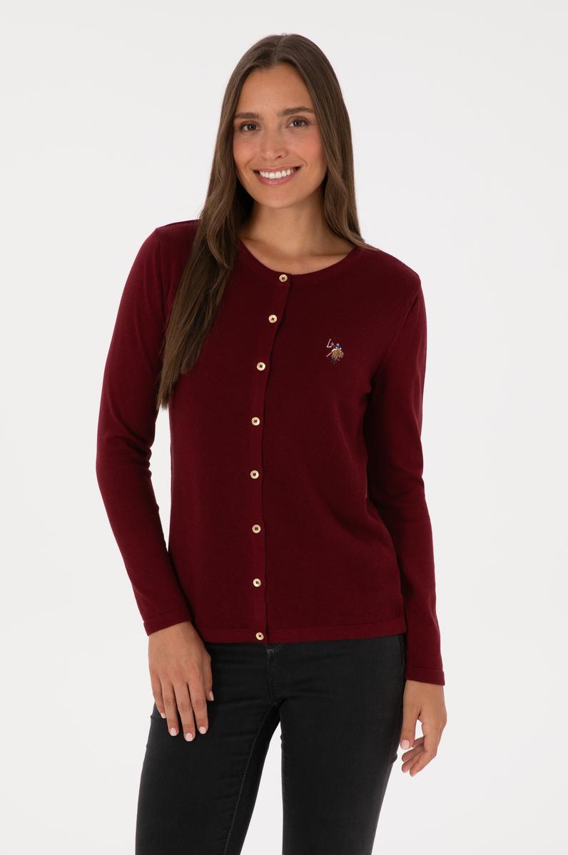 Kadın Bordo Basic Triko Hırka