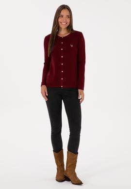 Kadın Bordo Basic Triko Hırka - 50307737069