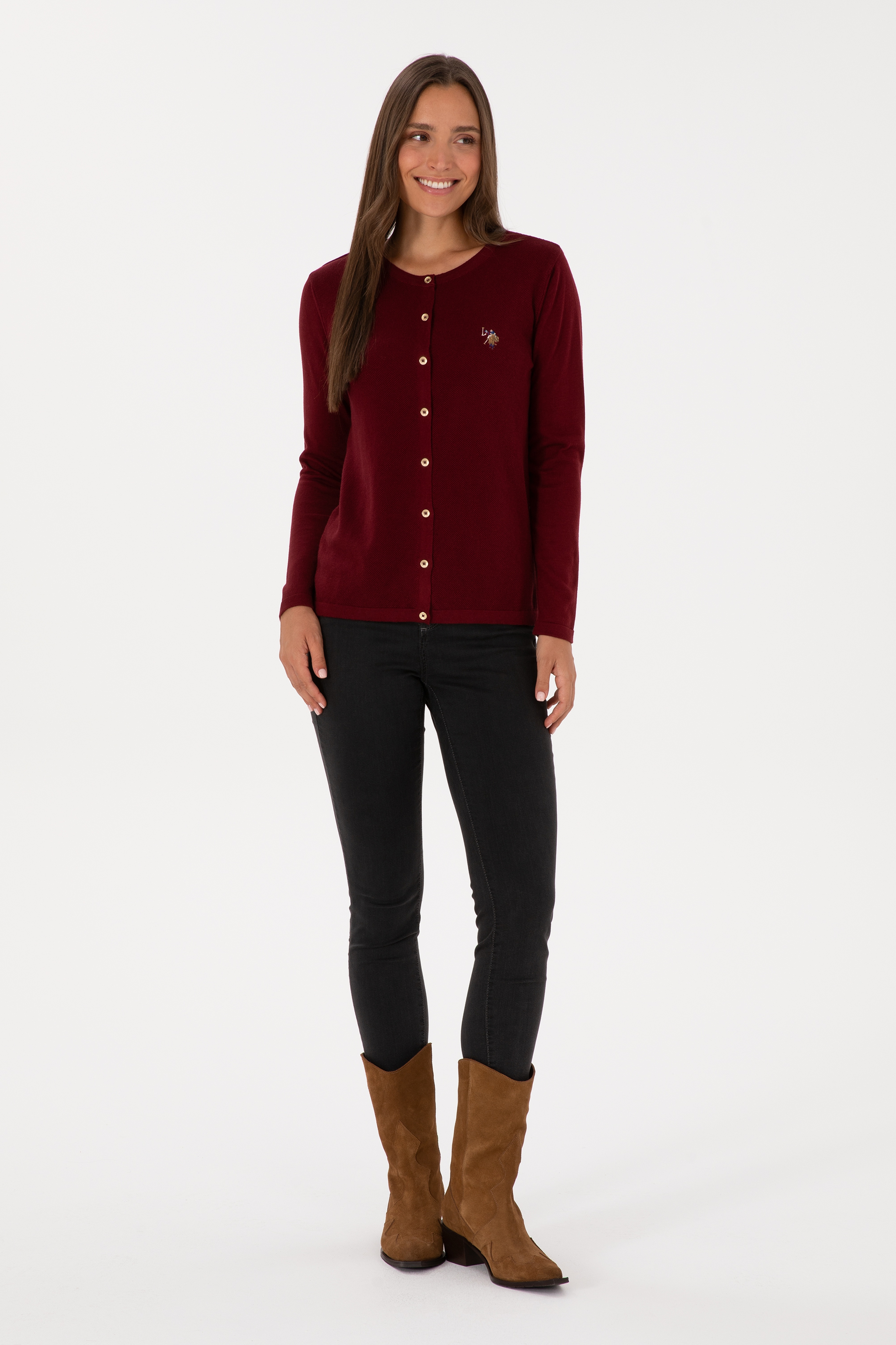 Kadın Bordo Basic Triko Hırka - Image 4