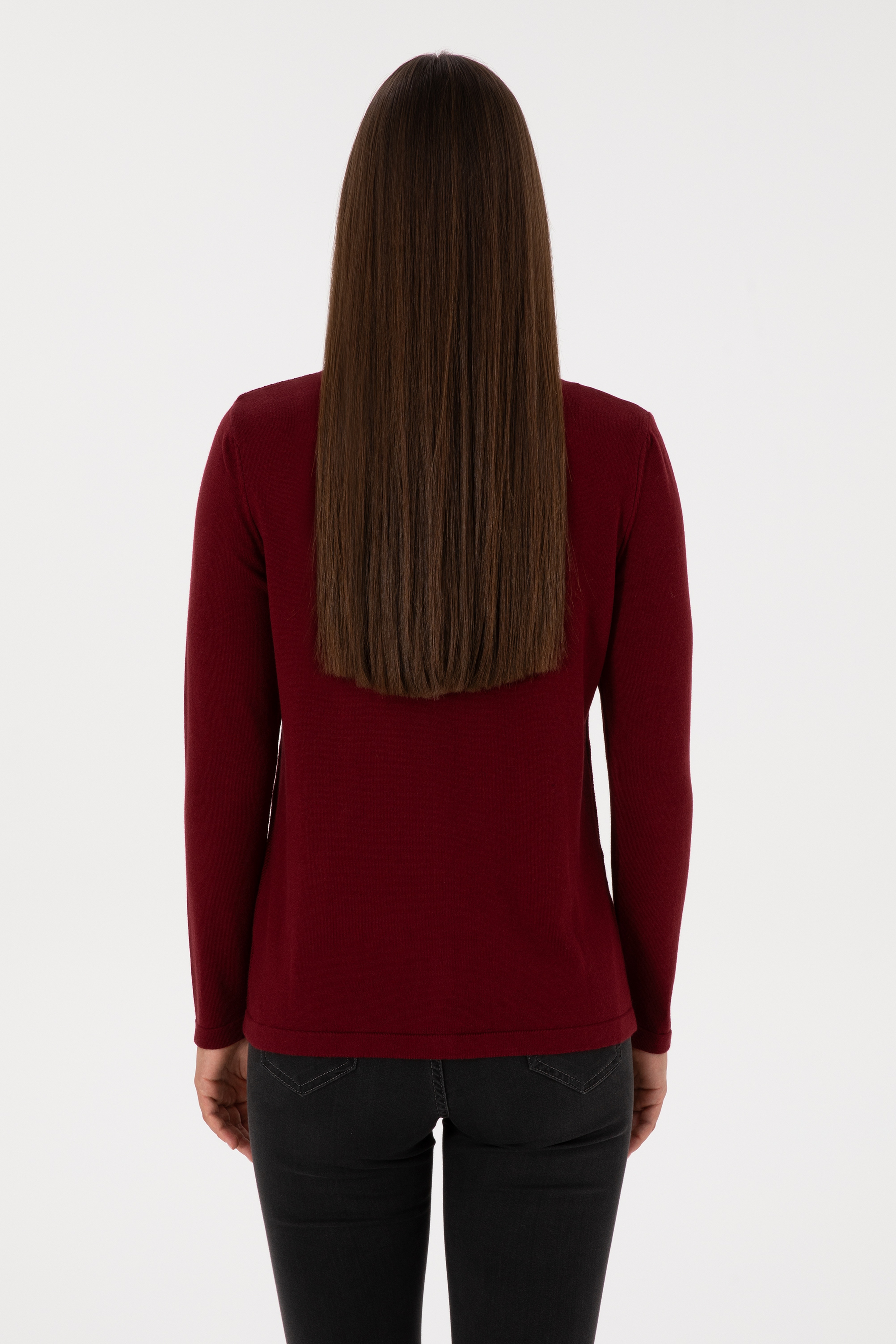 Kadın Bordo Basic Triko Hırka - Image 5