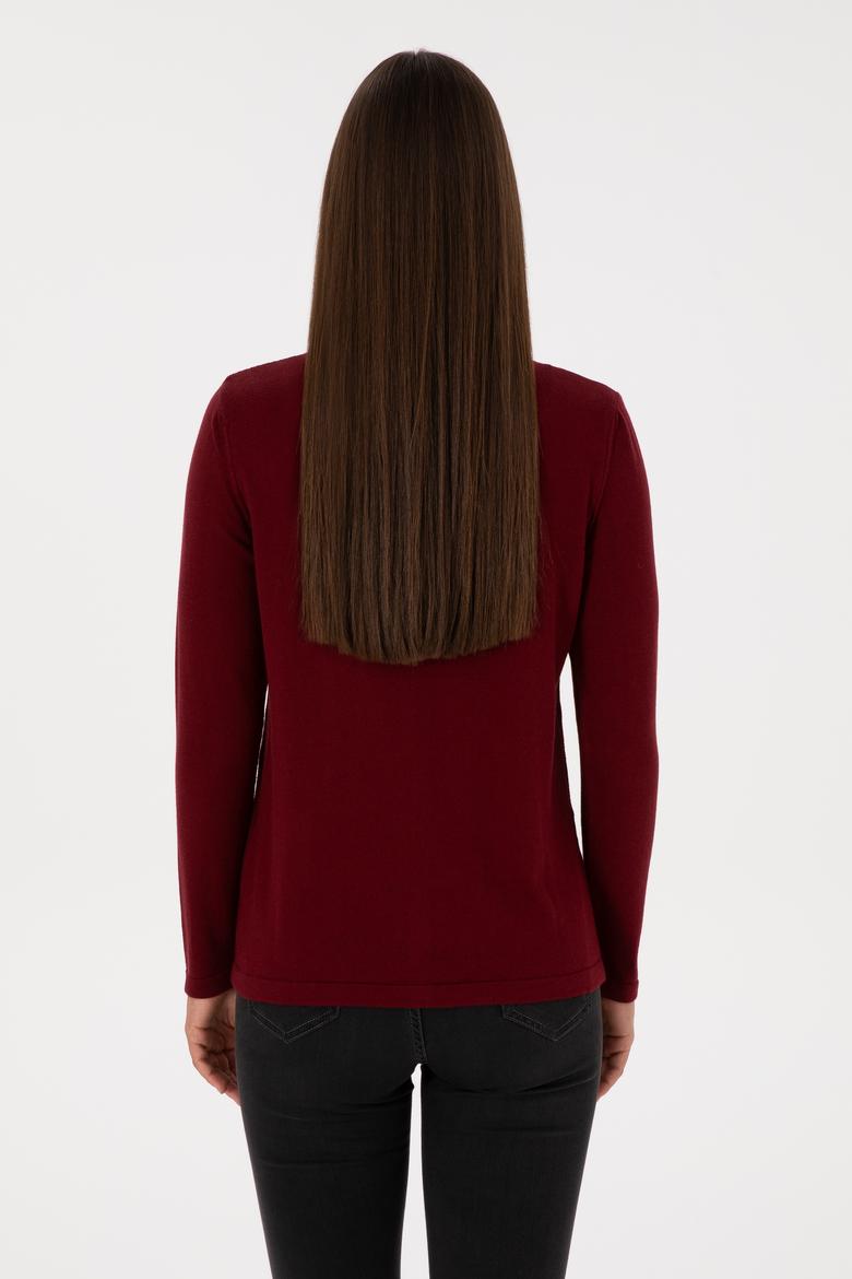 Kadın Bordo Basic Triko Hırka - 50307737069