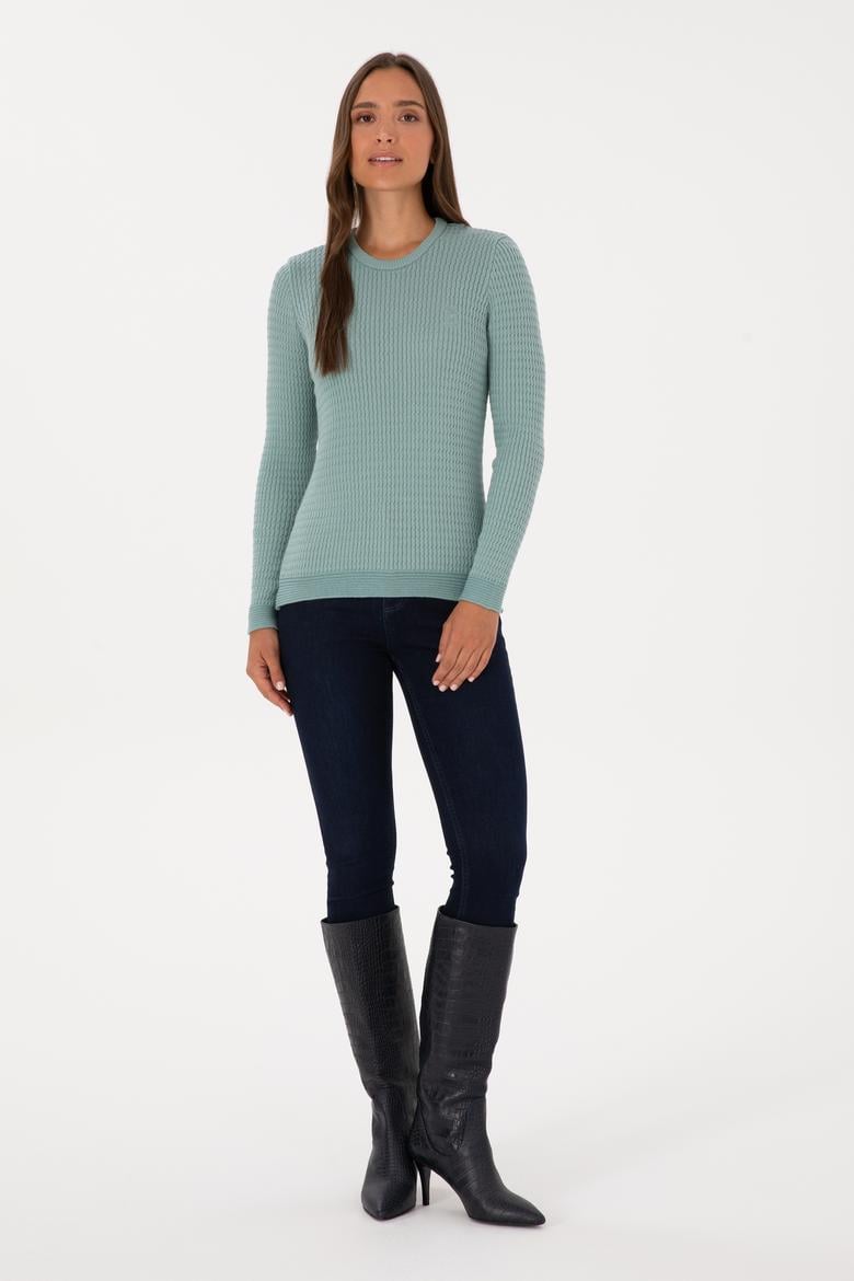 Kadın Mint Bisiklet Yaka Basic Kazak - 50307763005