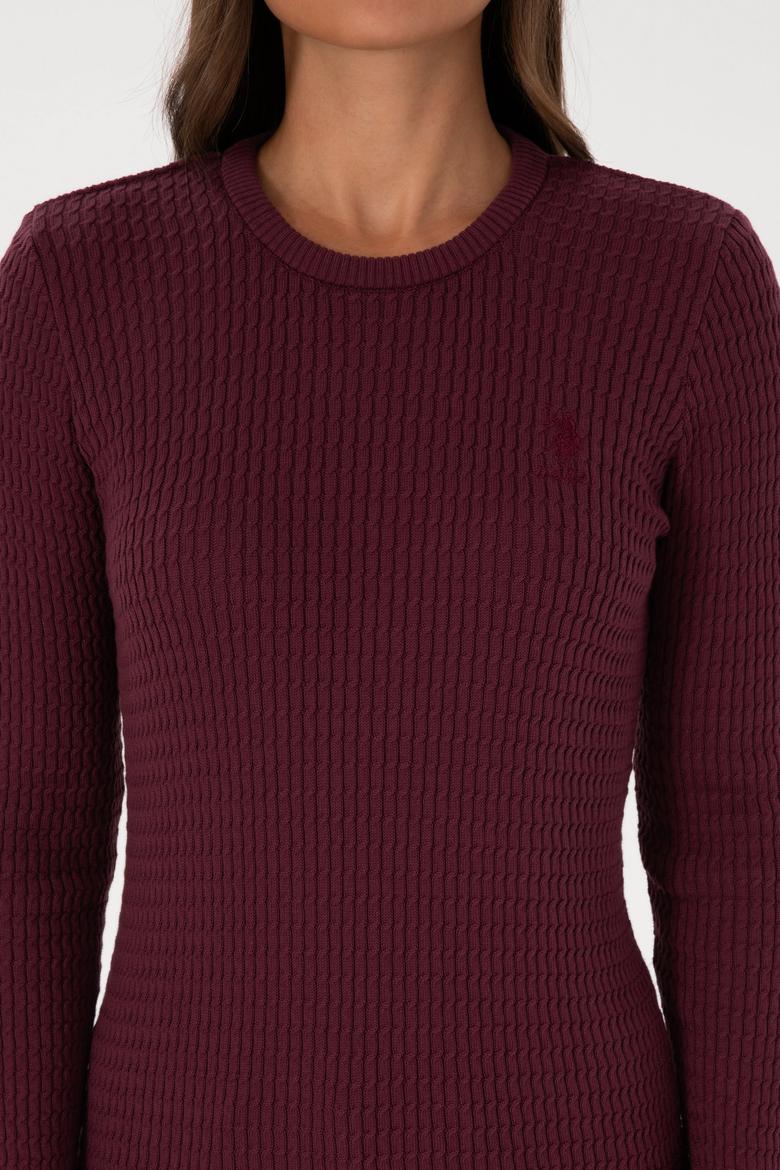 Kadın Bordo Bisiklet Yaka Basic Kazak - 50307763033