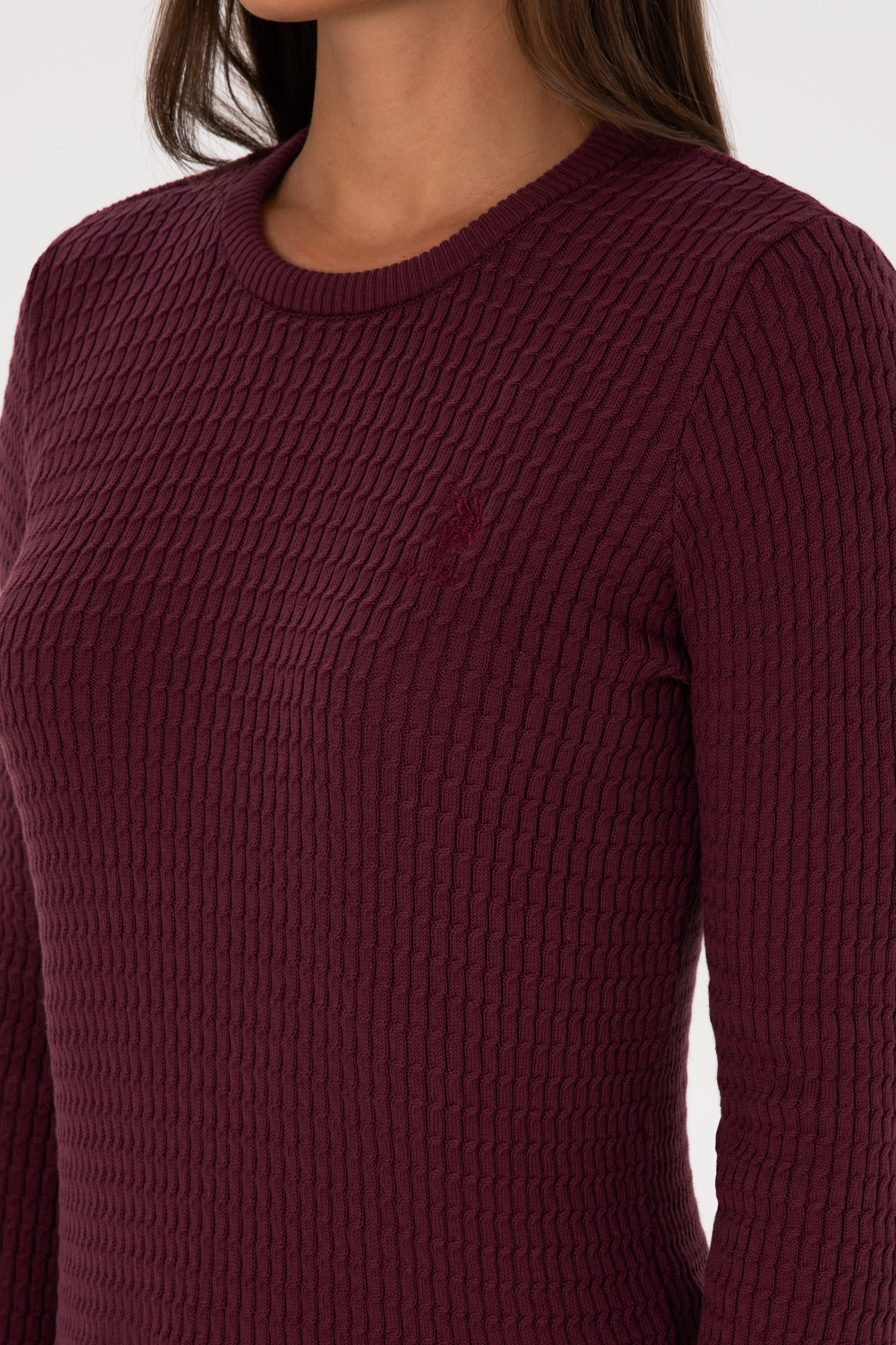 Kadın Bordo Bisiklet Yaka Basic Kazak - Image 7